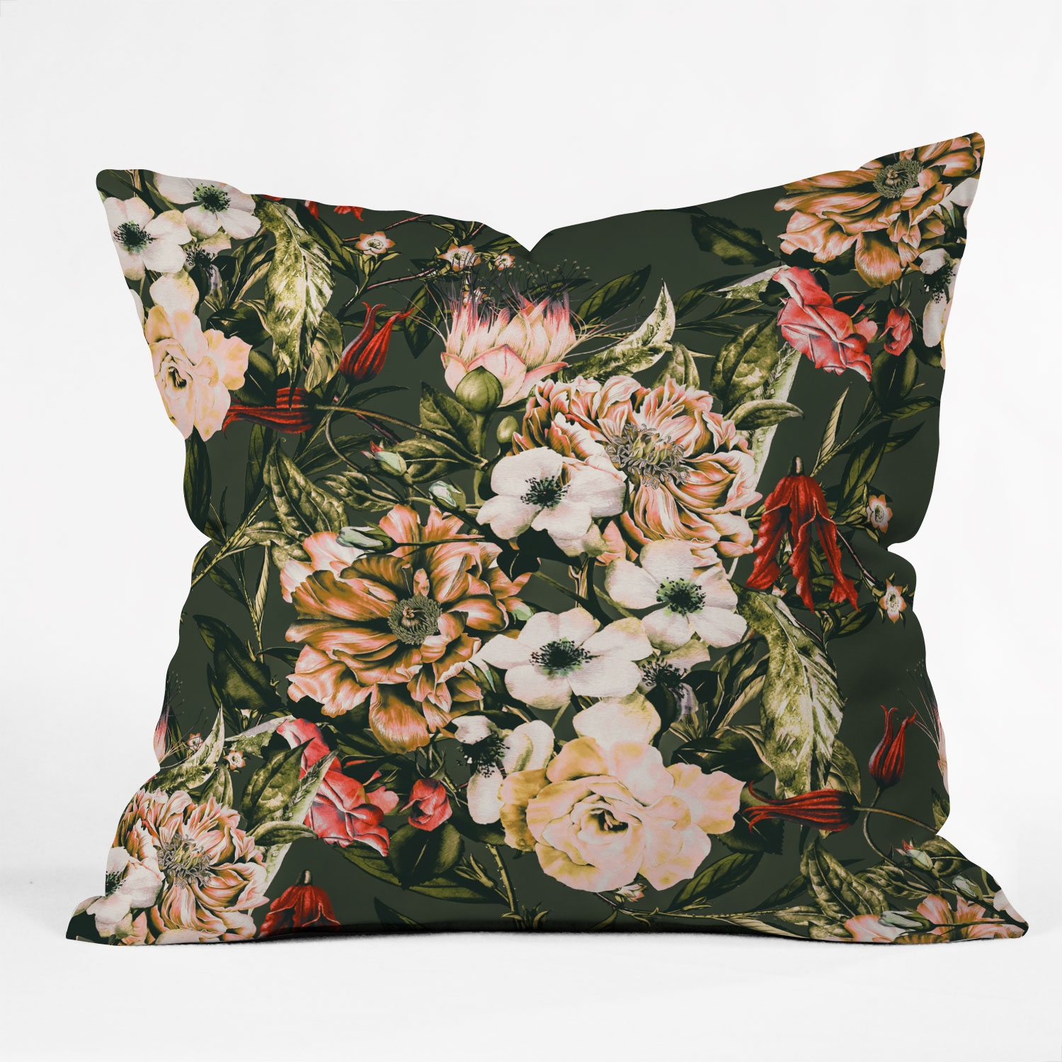 Dark Wild Floral 03 by Marta Barragan Camarasa - Outdoor Throw Pillow 18" x 18" - Image 1