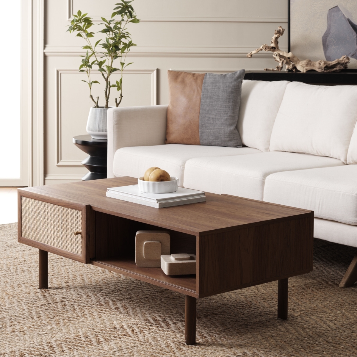 Silvanna 2 Door Coffee Table - Walnut / Natural - Safavieh - Image 1