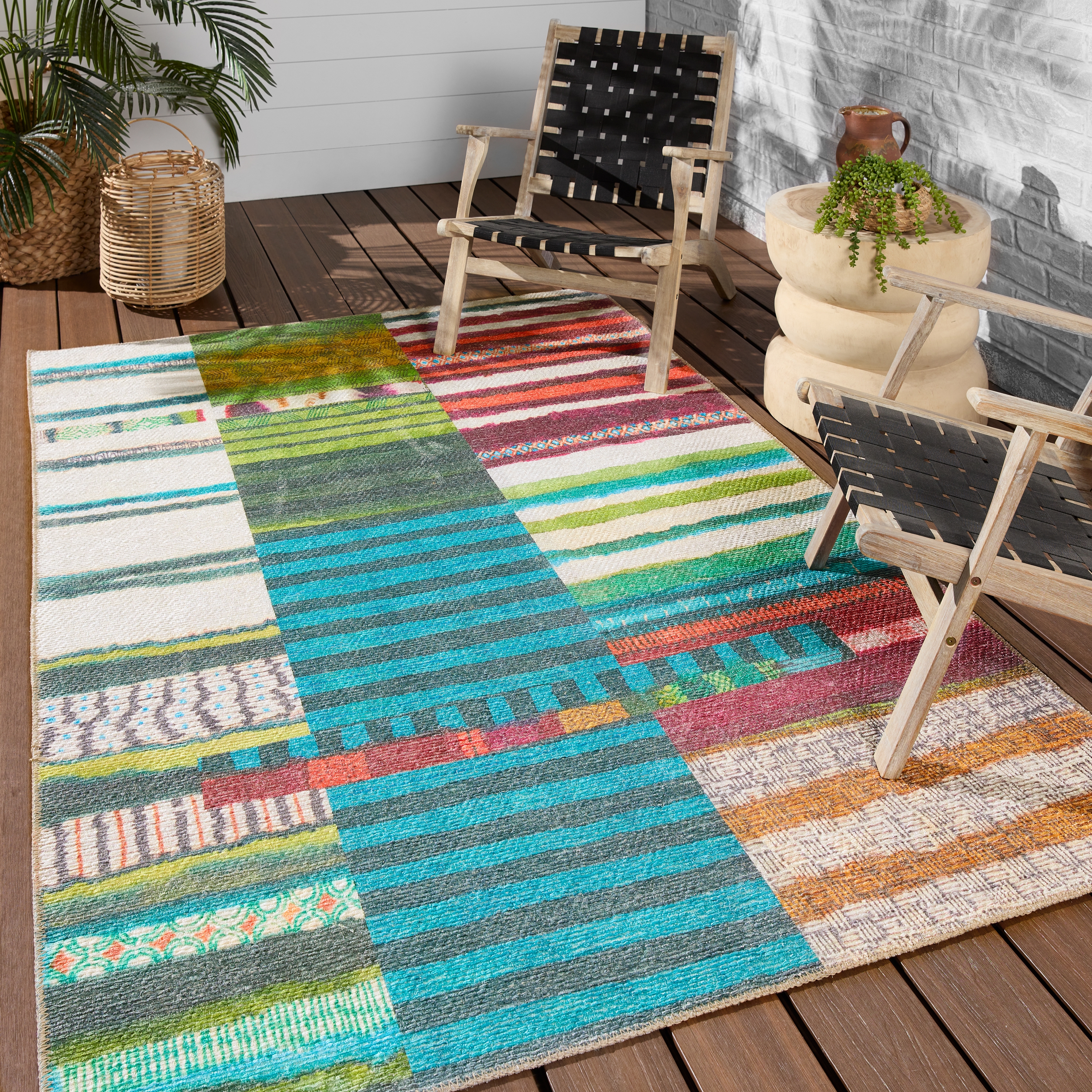 Vibe by Bellium Indoor/Outdoor Striped Multicolor/ Blue Area Rug (18"X18") - Image 4