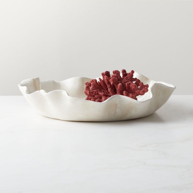 Valentia Warm White Crackled Ceramic Decorative Bowl - Image 1