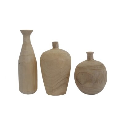 3 Piece Keane Brown/White Wood Table Vase Set - Image 0