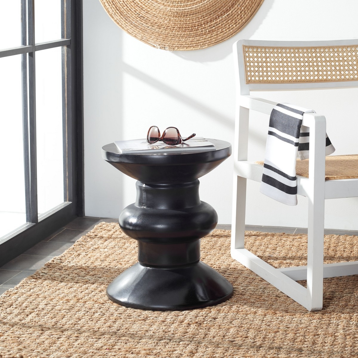 Jiraiya Concrete Accent Stool - Black - Safavieh - Image 1