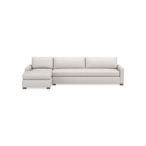 Ghent Square Arm Left 2-Piece L-Shape Sofa with Chaise, Standard Cushion, Perennials Performance Basketweave, Ivory, Grey Leg - Image 0