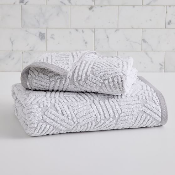 Organic Dashed Lines Sculpted Towel Set, Frost Gray, Set of 2 - Image 0