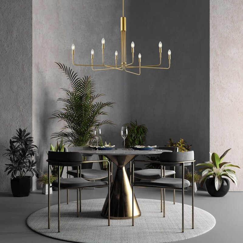 Brushed Brass Sola 8-Light Candle Style Modern Linear Chandelier, Brushed Brass - Image 5