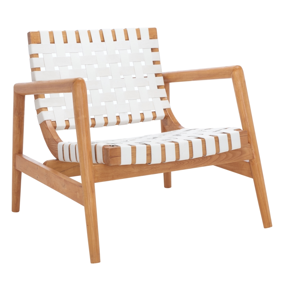 Bellona Leathr Woven Accent Chair - White / Natural - Safavieh - Image 6