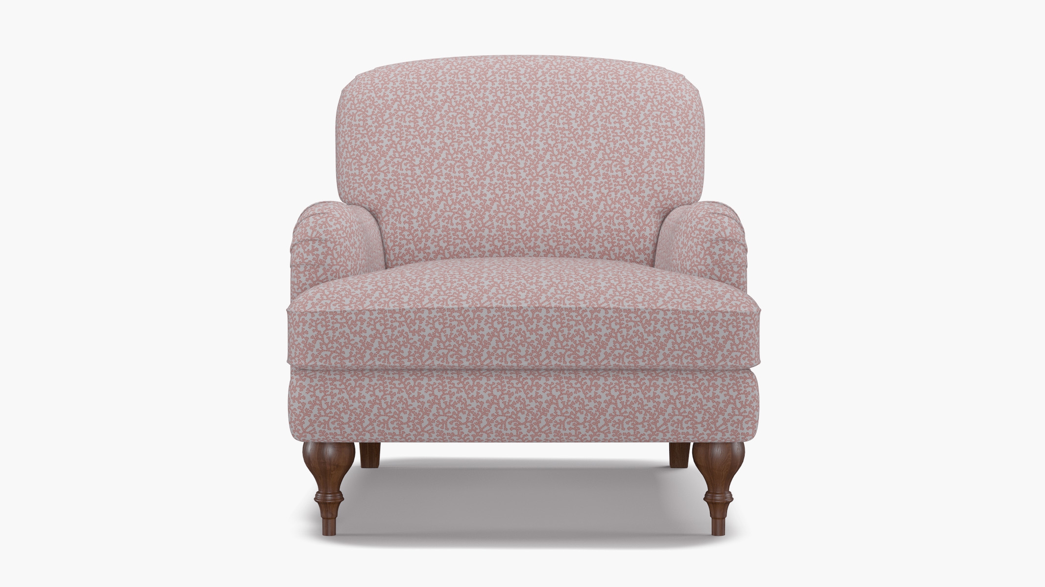 English Roll Arm Chair, Flamingo Hele Bay, Walnut Turned Wood Leg - Image 0