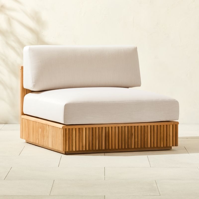 Topia Teak Outdoor Armless Chair with White Sunbrella® Cushions - Image 6
