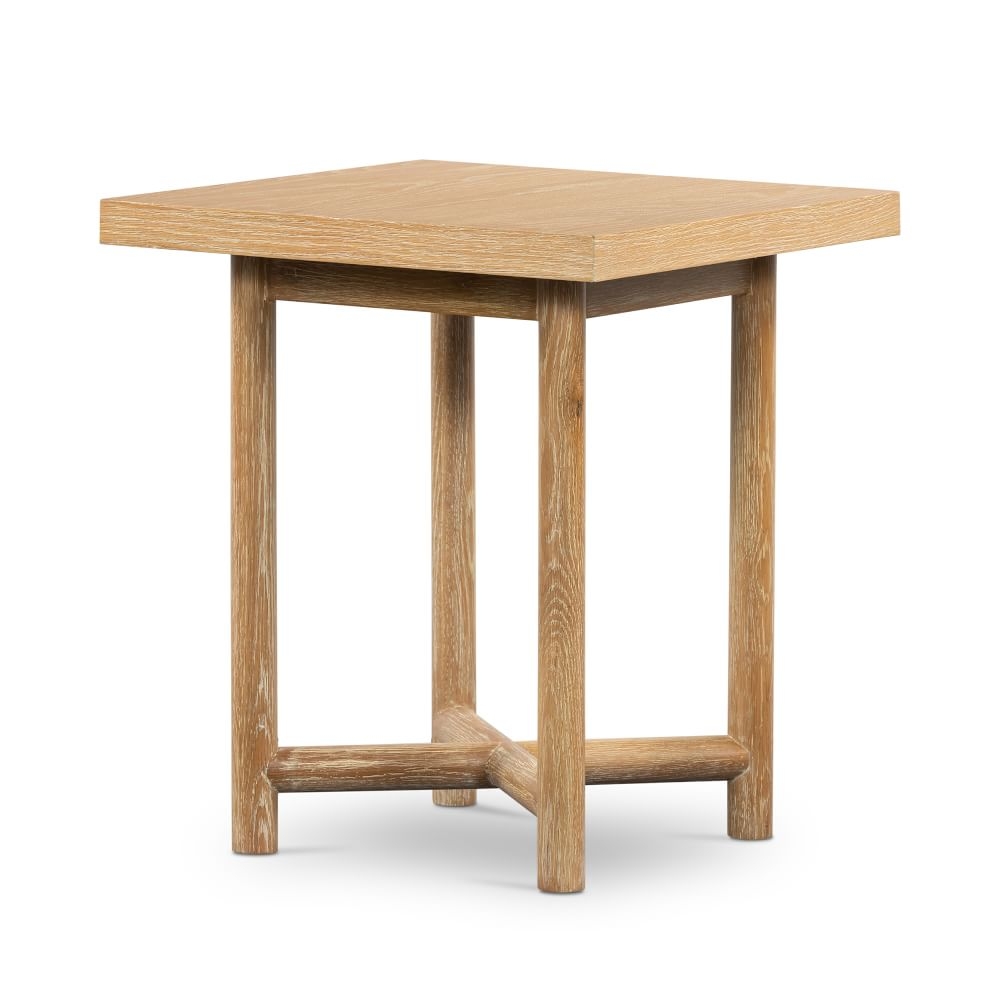 Geometric Oak Base Side Table, Square, Whitewashed Oak - Image 0