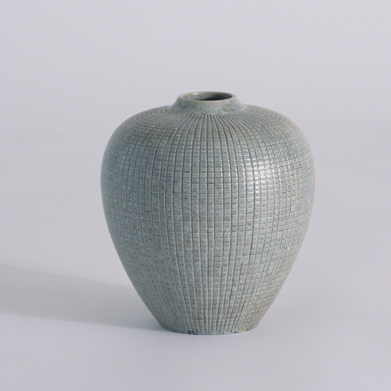 Studio A Home Mini Check Bulbous Vase-Reactive Silver Blue - Image 0