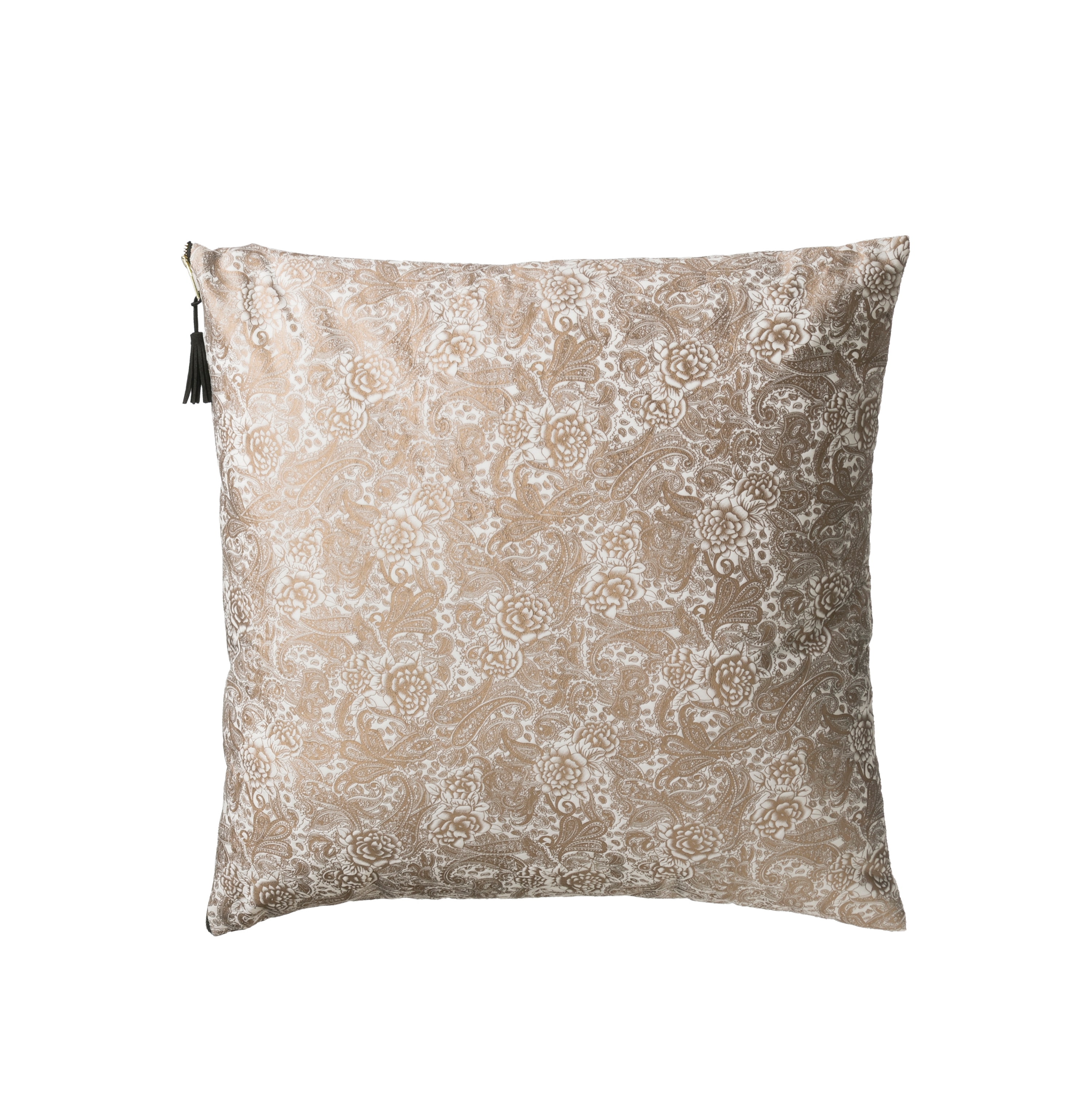 24" Square Polyester Pillow with Floral Tole Pattern & Tassel Accent - Image 0