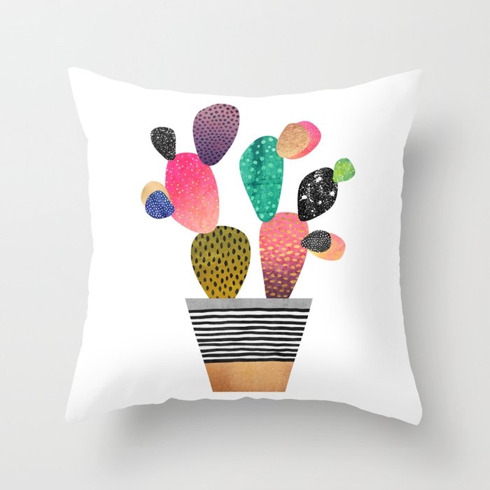 Happy Cactus Throw Pillow by Elisabeth Fredriksson - Cover (18" x 18") With Pillow Insert - Outdoor Pillow - Image 0