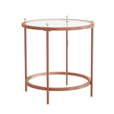 Modern Round Tempered Glass Coffee Table, Accent Rose Gold Sofa Side Table, Metal Storage End Table, Cocktail Tea Table For Living Room, Bed Room, Apartment, Small Space - Image 0
