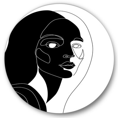 Retro Monochrome Minimal Portrait Of Young Woman - Modern Metal Circle Wall Art - Image 0