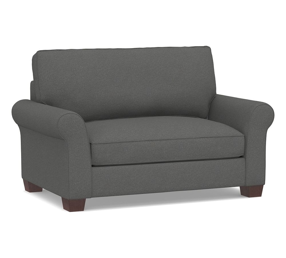 PB Comfort Roll Arm Upholstered Twin Sleeper Sofa, Memory Foam Cushions, Park Weave Charcoal - Image 0