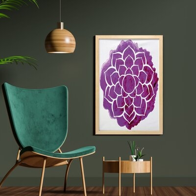 Ambesonne Purple Mandala Wall Art With Frame, Watercolor Lotus Flower Yoga Boho Style Painbrush Art, Printed Fabric Poster For Bathroom Living Room Dorms, 23" X 35", Fuchsia White - Image 0
