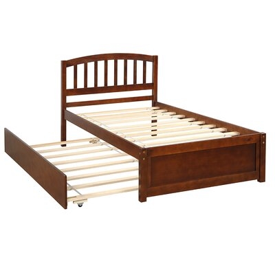Twin Platform Bed Wood Bed Frame Trundle, - Image 0