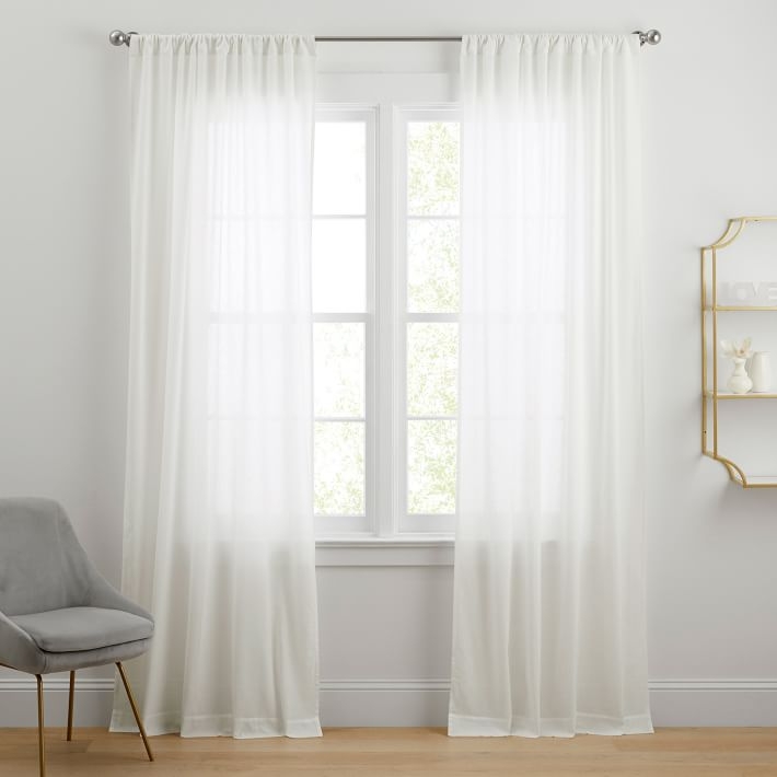 Cotton Linen Sheer Curtain, White, 44" x 84" - Image 0