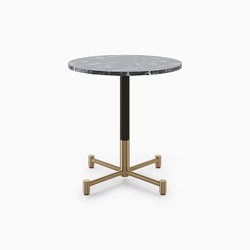 Restaurant Table, Top 30" Round, White Faux Marble, Dining Height 4 Branch Base, Bronze/Brass - Image 1