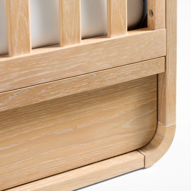 Mira Natural Oak Wood Convertible Baby Crib with Storage and Toddler Bed Rail - Image 5
