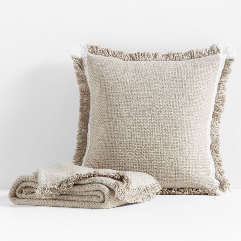 Weekend Sand Beige Organic Cotton Stripe 23x23 Throw Pillow with Down-Alternative Insert - Image 3