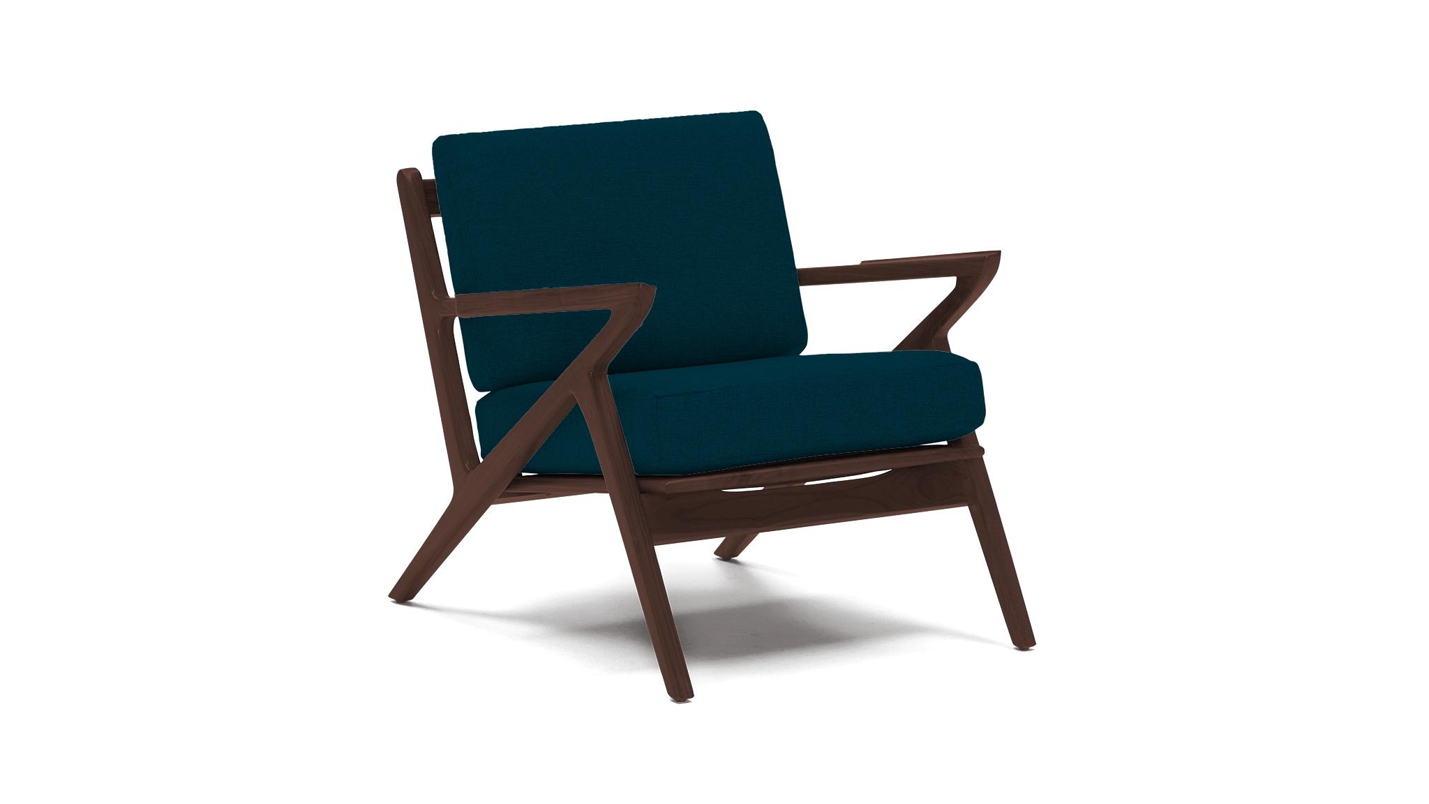 Blue Soto Mid Century Modern Concave Arm Chair - Key Largo Zenith Teal - Walnut - Image 1