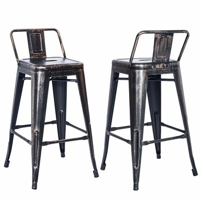 Tomlin Low Back Indoor And Outdoor Metal Chair Barstool Set Of 2 (Golden Black) - Image 0