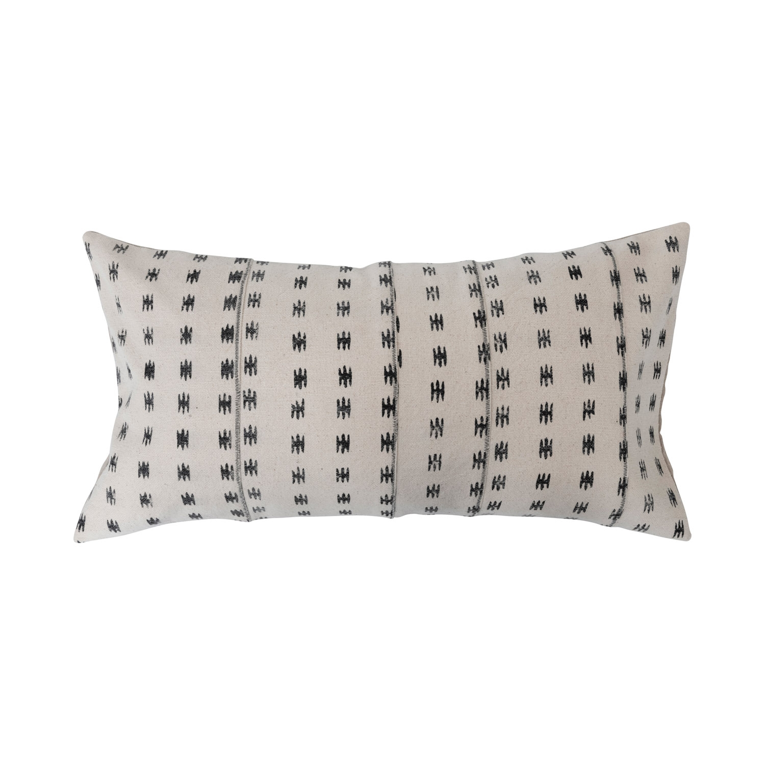Stonewashed Cotton Pieced Lumbar Pillow with Block Print - Image 0