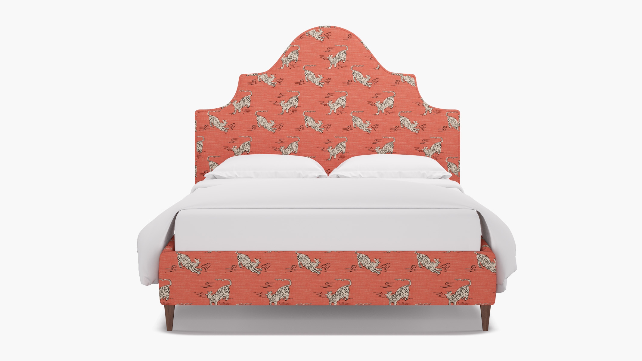 Statement Bed, Coral Tigresse, Walnut Square Tapered Leg, Twin - Image 0