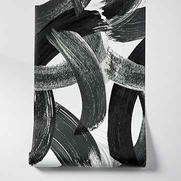 Abstract Brushstrokes Wallpaper, Black, Single Roll - Image 0