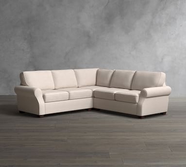 SoMa Fremont Roll Arm Upholstered 3-Piece L-Shaped Corner Sectional, Polyester Wrapped Cushions, Twill Parchment - Image 1