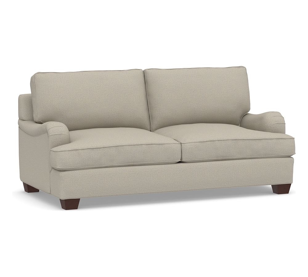 PB English Upholstered Sofa, Polyester Wrapped Cushions, Performance Boucle Fog - Image 0