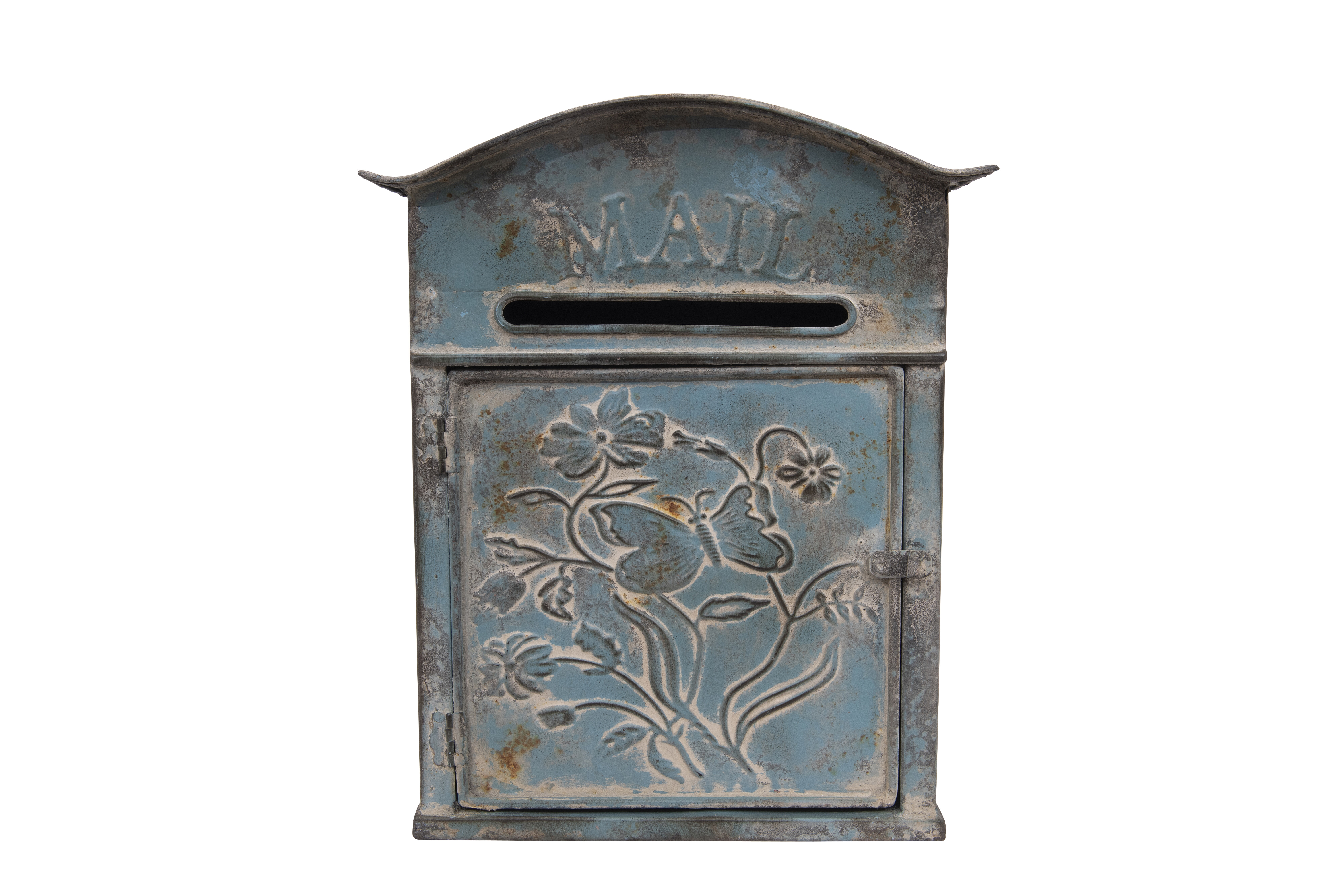 Distressed Blue Embossed Tin "Mail" Box - Image 0