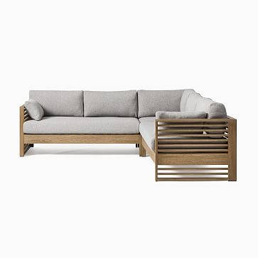 Santa Fe Slatted Outdoor 93 in 3-Piece L-Shaped Sectional, Driftwood - Image 0