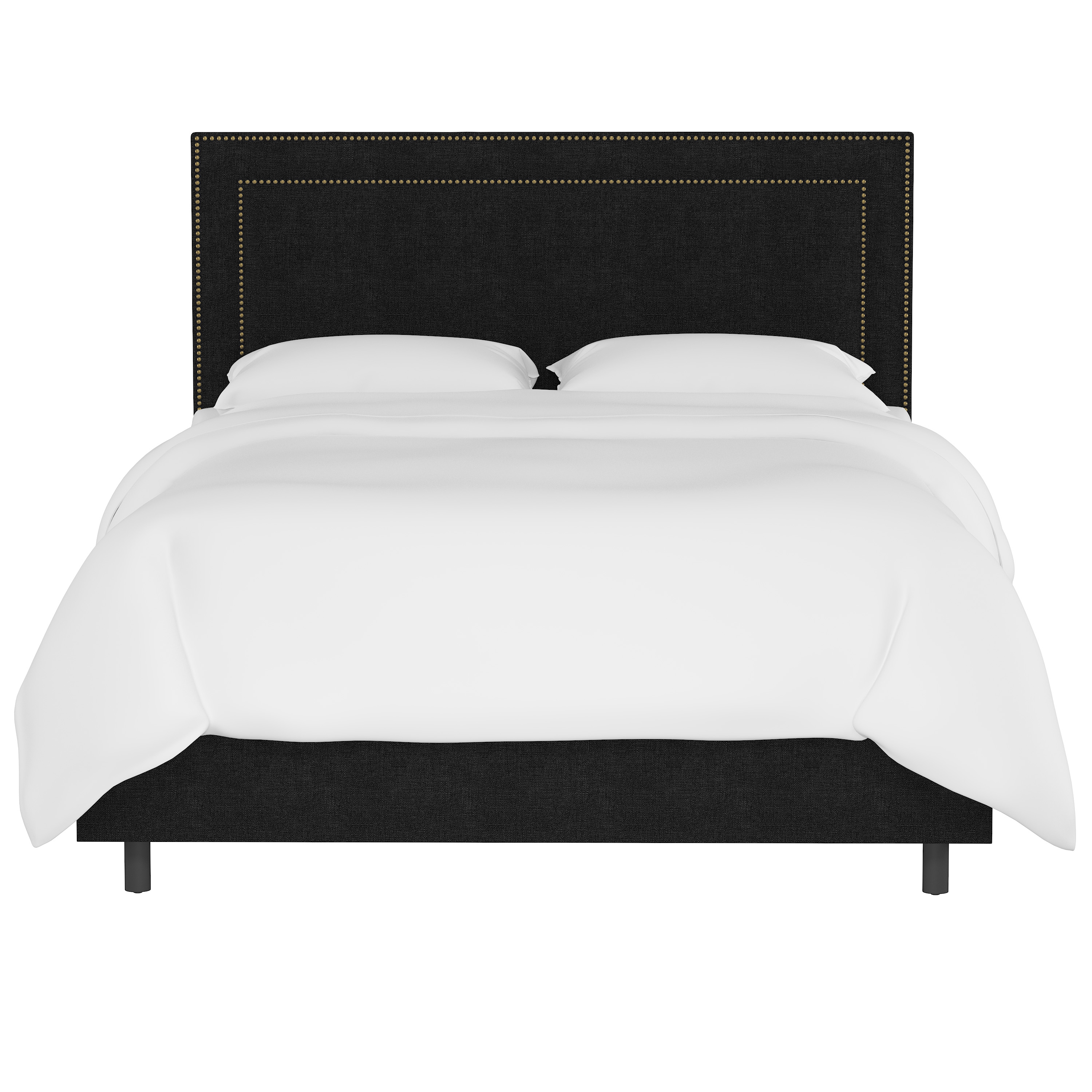Queen Kimball Bed, Brass Nailheads - Image 1