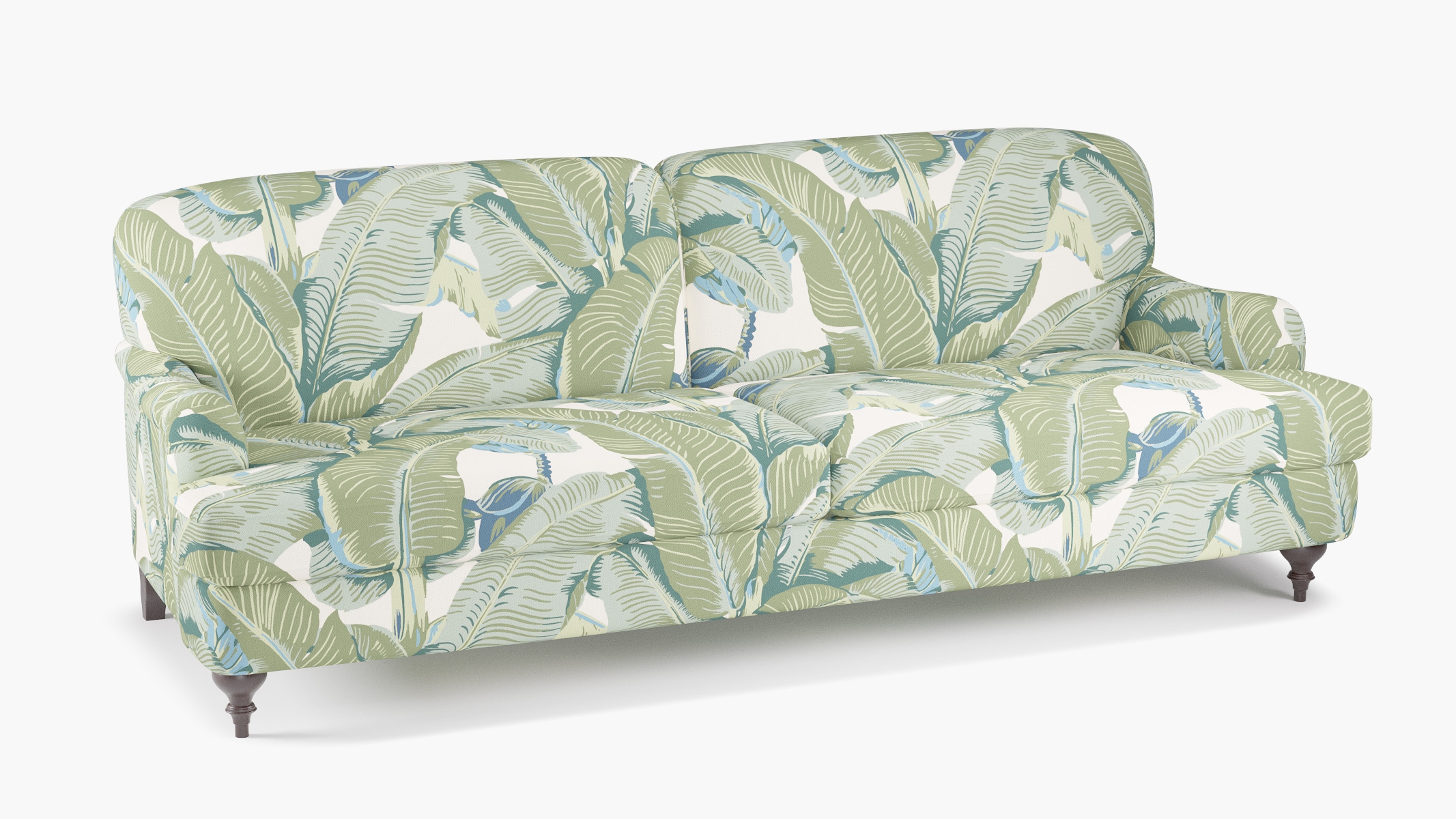 English Roll Arm Sofa, Pistachio Martinique®, Espresso Turned Wood Leg - Image 1