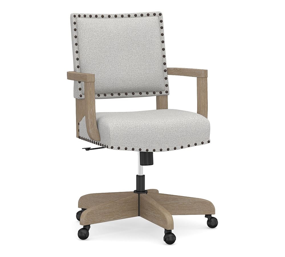 Manchester Upholstered Swivel Desk Chair, Seadrift Frame, Park Weave Ash - Image 0