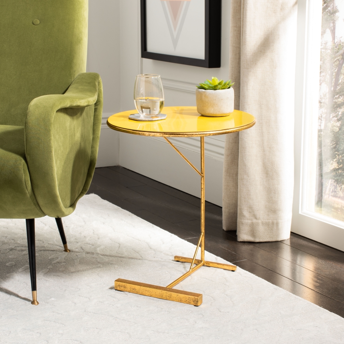 Sionne Round C Table - Yellow / Gold - Safavieh - Image 1