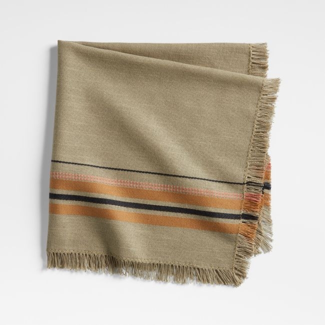 Craft Green Stripe Organic Cotton Fringe Napkin - Image 0
