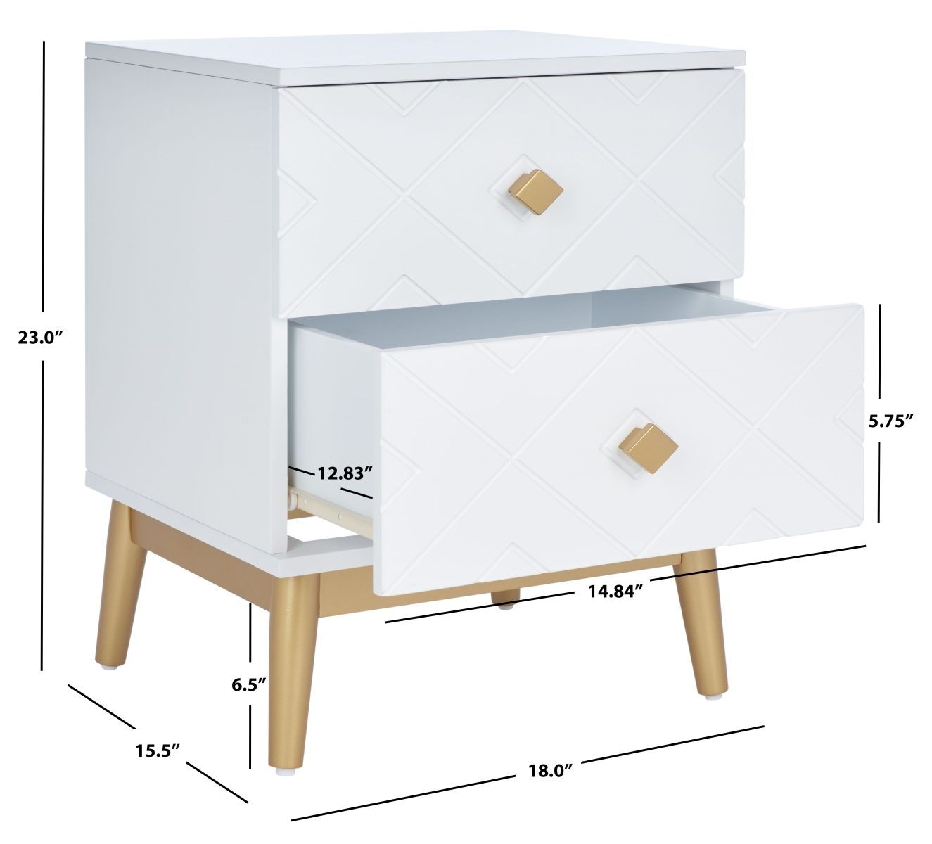 Wilfred 2 Drawer Patterned Nightsand - White / Gold - Safavieh - Image 9