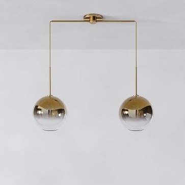 Sculptural 2-Light Pendant, Globe Small, Gold Ombre, Antique Brass, 8" - Image 1