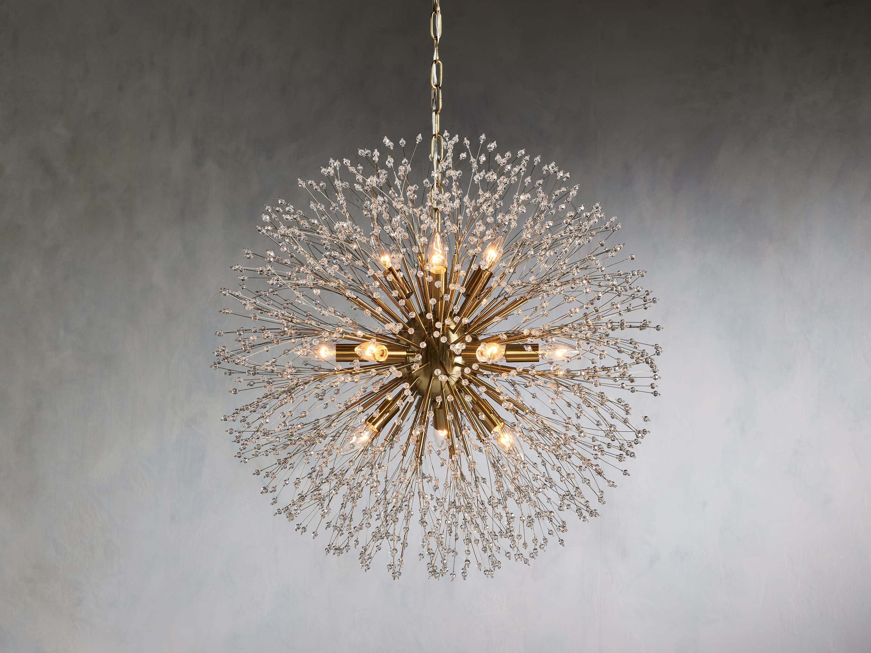 Dandelion Round Chandelier in Glass 30" Brass   - Image 0