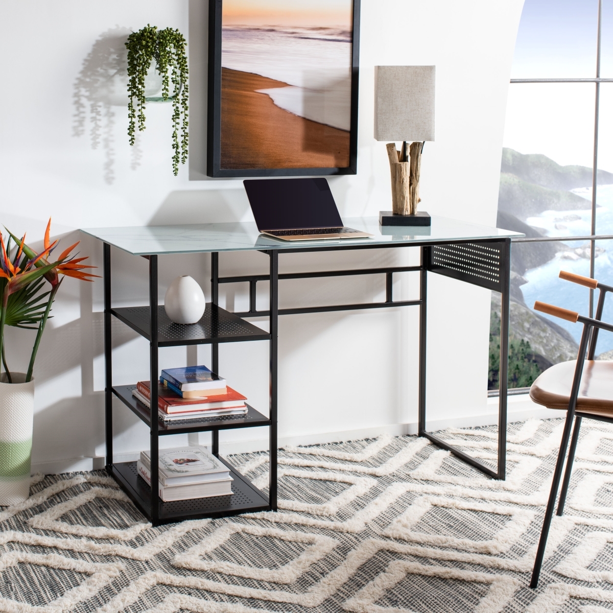 Xyla 3 Shelf Glass Top Desk - White / Black - Safavieh - Image 1