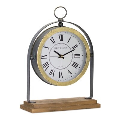 Industrial Analog Metal Mechanical Tabletop Clock in Gold/Black - Image 0