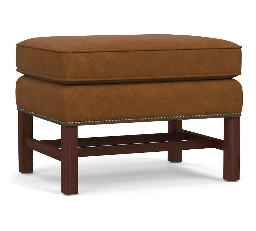 Thatcher Leather Ottoman, Polyester Wrapped Cushions, Nubuck Caramel - Image 0