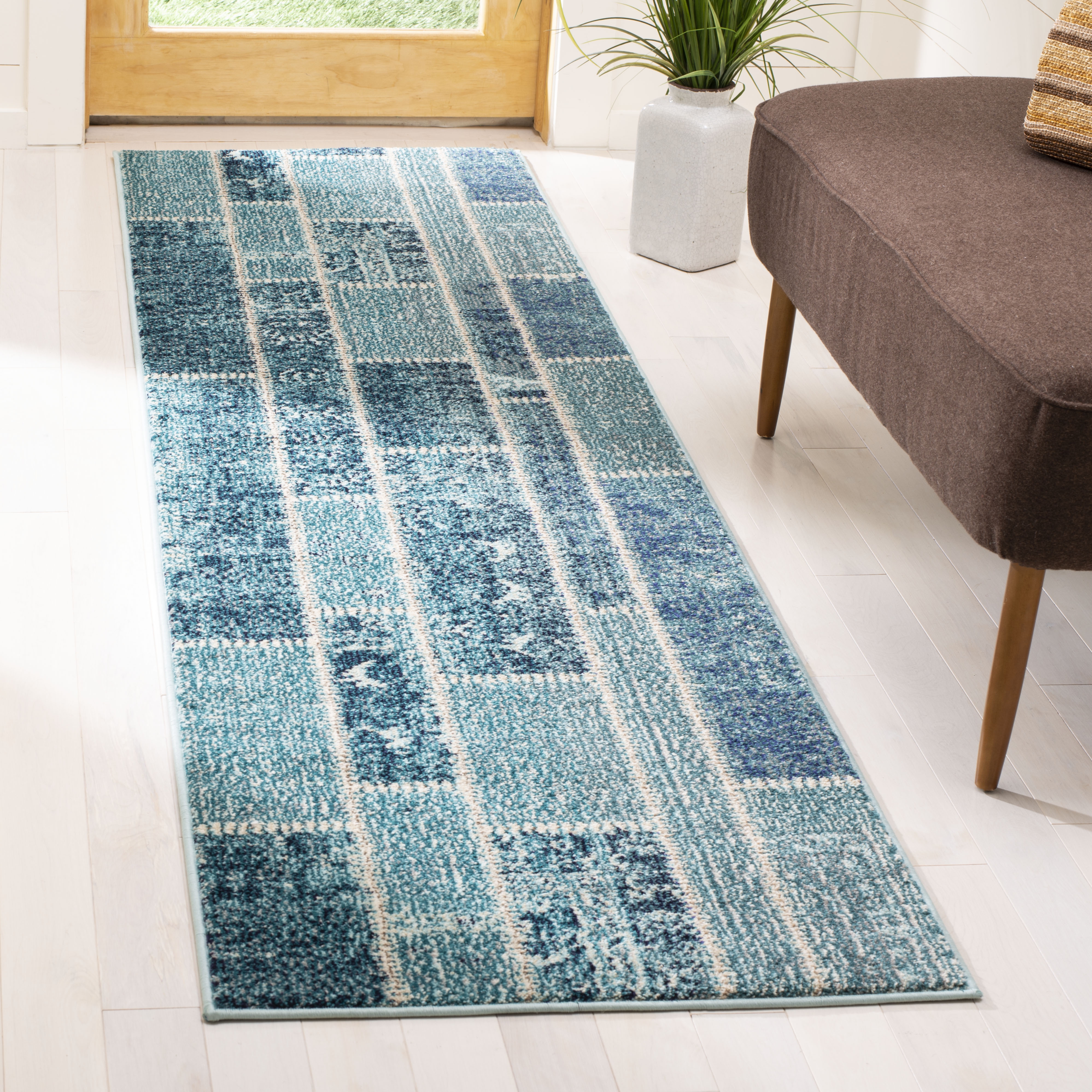 Arlo Home Woven Area Rug, MNC216J, Blue/Multi,  2' 2" X 8' - Image 1
