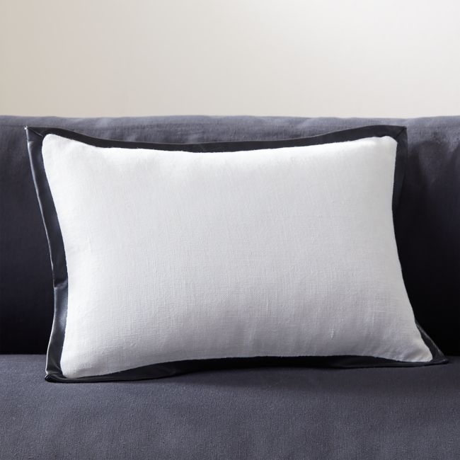 Tuxedo White Linen Throw Pillow with Down-Alternative Insert 18''x12" by Kara Mann - Image 1