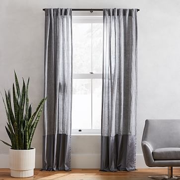 Belgian Flax Linen + Luster Velvet Curtain, Slate + Pewter 48"x 96" - Image 0