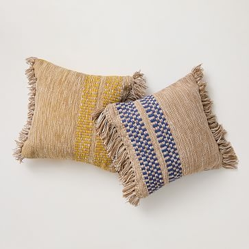 Woven Mixed Side Stripe Indoor/Outdoor Pillow, Colbalt, 20"x20" - Image 2