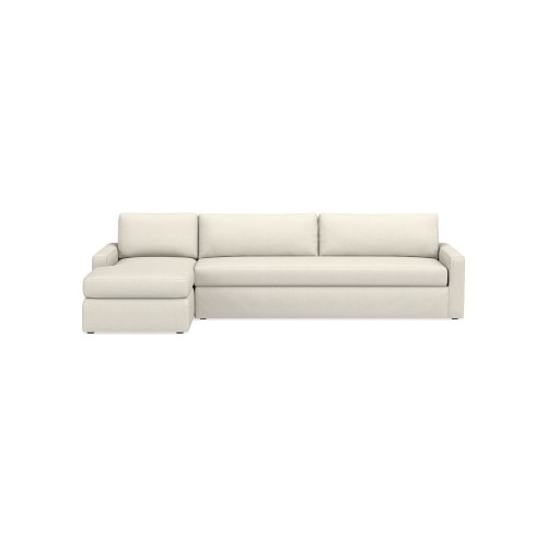 Ghent Square Arm Slipcovered Left 2-Piece L-Shape Sofa with Chaise, Down Cushion, Performance Linen Blend, Ivory - Image 0